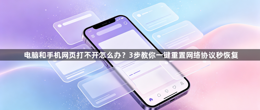 电脑和手机网页打不开怎么办?3步教你一键重置网络协议秒恢复1